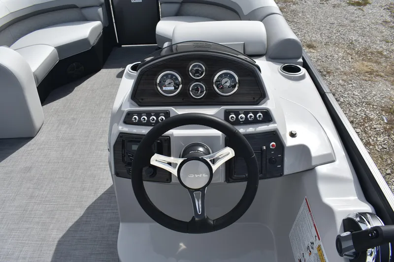 Slide: The Image of Steering console of 2026 Lowe SS 230 DV pontoon boat with modern controls. - 19