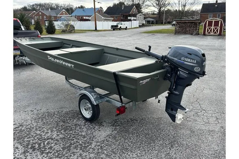 Slide: The Image of 2024 Polar Kraft MV 1648 Jon Boat with Yamaha 20 hp engine on trailer. - 3