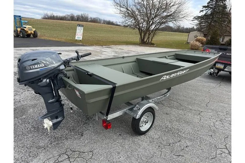 Slide: The Image of 2024 Polar Kraft MV 1648 Jon Boat with Yamaha 20 hp motor on trailer. - 4