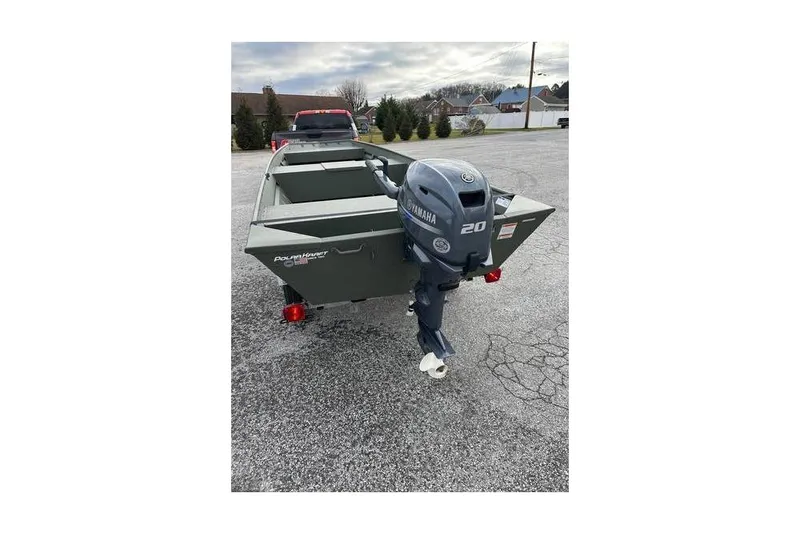 Slide: The Image of 2024 Polar Kraft MV 1648 Jon Boat with Yamaha 20 hp engine on trailer. - 8