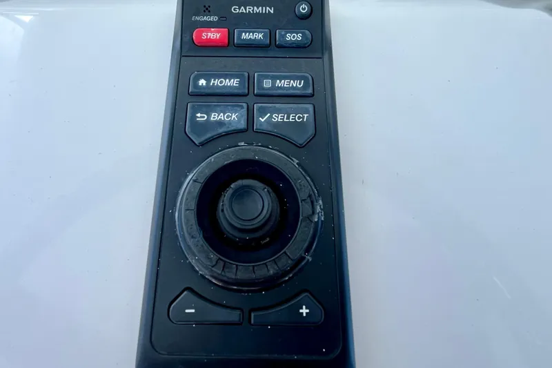 Slide: The Image of 2006 Bertram 390 Convertible yacht on calm water, aerial view. - 59