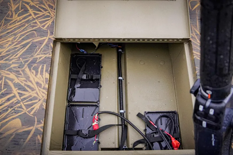 Slide: The Image of Battery compartment of G3 17DK 2026 model boat with wiring and connectors. - 14