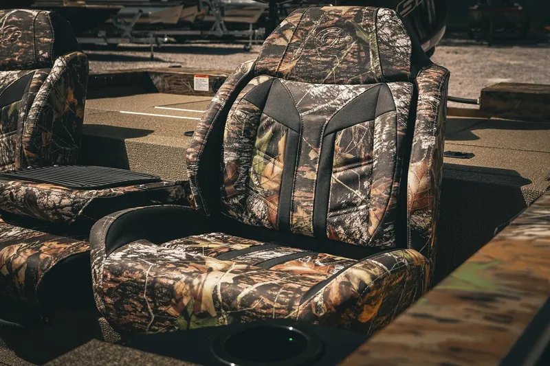 Slide: The Image of 2026 G3 Sportsman 1710 boat seats with camouflage design, showcasing comfort and style. - 15