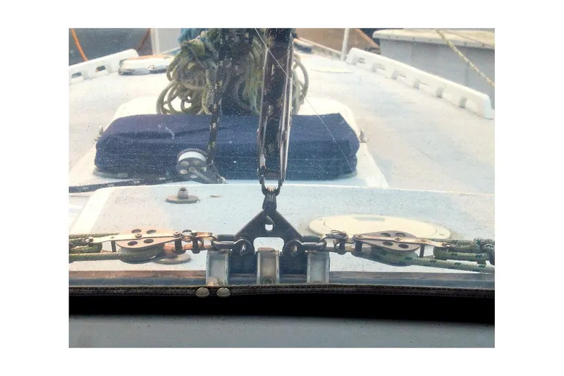 Slide: The Image of Deck view of 1981 Jensen Marine/Cal Boats 39 MK III with rigging and ropes. - 16