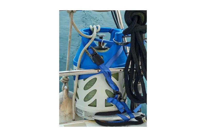 Slide: The Image of Propane tank secured on 1981 Jensen Marine/Cal Boats 39 MK III sailboat deck. - 27