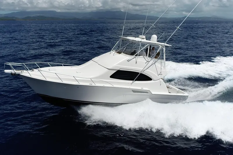 The Image of 2005 Bertram 450 yacht cruising on open ocean waters. - 0