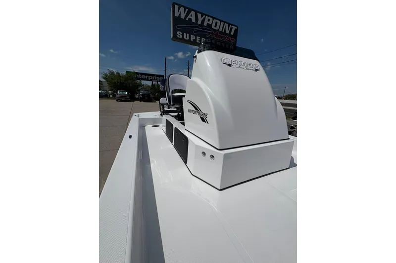 Slide: The Image of 2026 Mamba 24 Cat Elite boat, white exterior, displayed at Waypoint Marine dealership. - 7