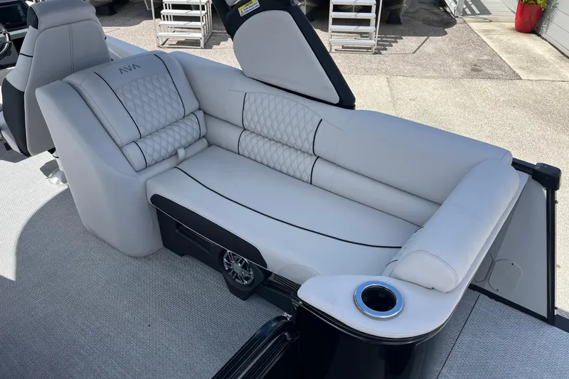 Slide: The Image of Luxurious interior of 2026 Avalon 2385 Catalina Quad Lounger, Tri Toon High Performance boat. - 11
