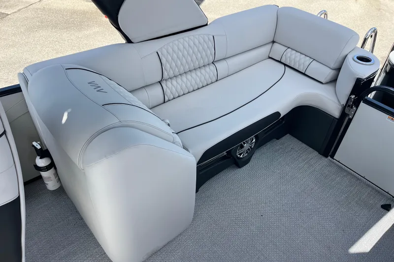 Slide: The Image of Luxurious seating on 2026 Avalon 2385 Catalina Quad Lounger, Tri Toon High Performance boat. - 22
