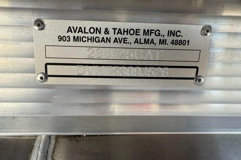 Slide: The Image of Metal identification plate for Avalon 2385 Catalina Quad Lounger, Tri Toon High Performance, 2026 model. - 27