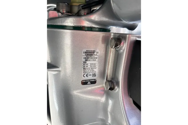 Slide: The Image of Close-up of a 2026 Avalon 2385 Catalina Quad Lounger engine label. - 28