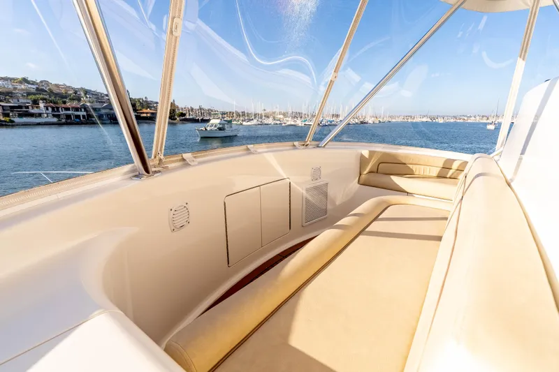 Slide: The Image of Luxurious interior of 2014 Viking 46 Convertible yacht with scenic ocean view. - 18