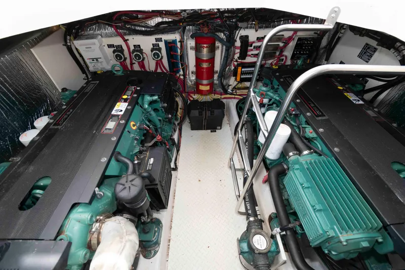 Slide: The Image of Engine room of 2007 Cruisers Yachts 420 Express with dual engines and control systems. - 20