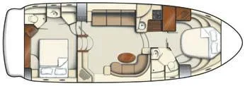Slide: The Image of 2004 Meridian 408 Motoryacht kitchen with granite countertops, stove, sink, and wooden cabinetry. - 16