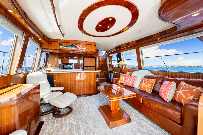 Slide: The Image of Luxurious 2007 Hampton 558 Pilothouse interior with elegant wood finishes and ocean views. - 3