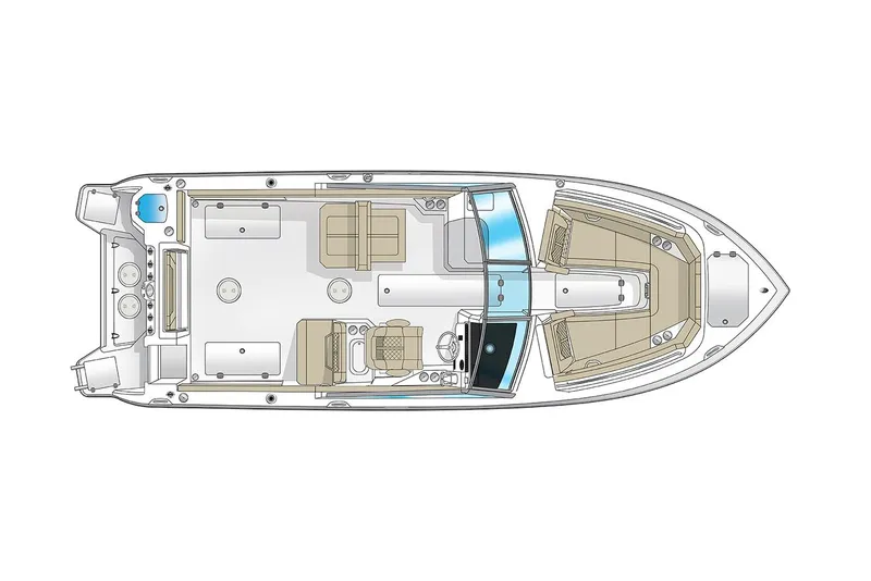 Slide: The Image of 2023 Sailfish 276 DC boat docked, aerial view showcasing sleek design and spacious seating. - 6