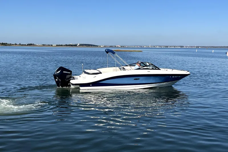 Slide: The Image of 2021 Sea Ray SPX 210 Outboard boat cruising on calm water. - 4