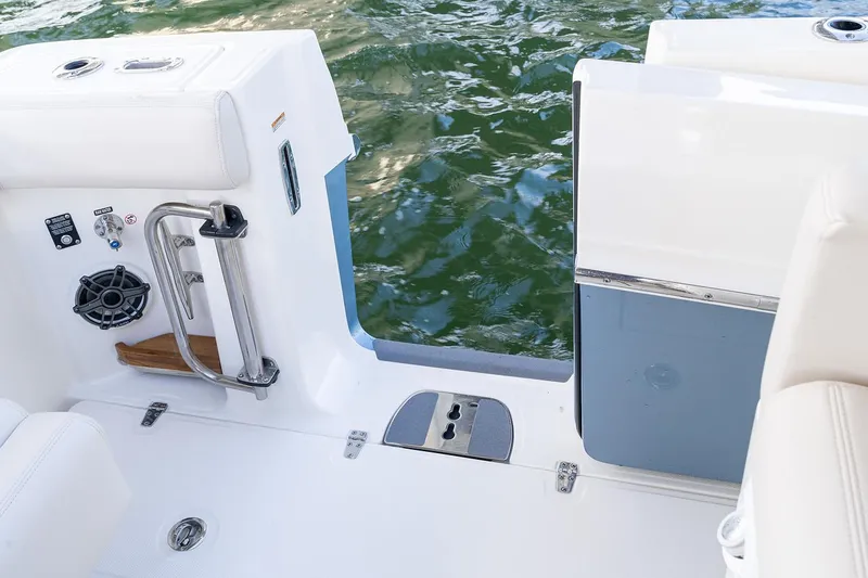 Slide: The Image of Manufacturer Provided Image: 2026 Boston Whaler 350 Realm boat deck with water view. - 7