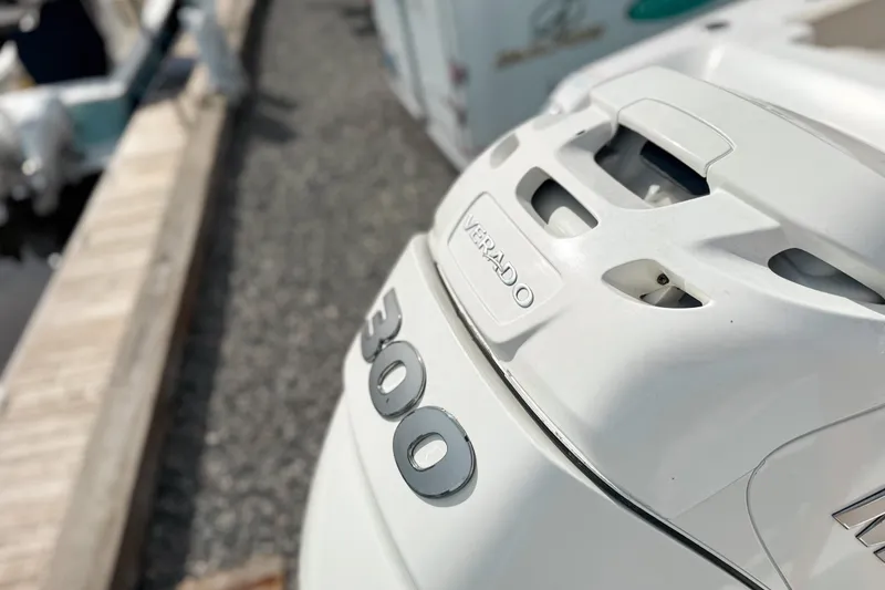 Slide: The Image of Close-up of a 2015 Boston Whaler 230 Vantage Verado 300 engine. - 3