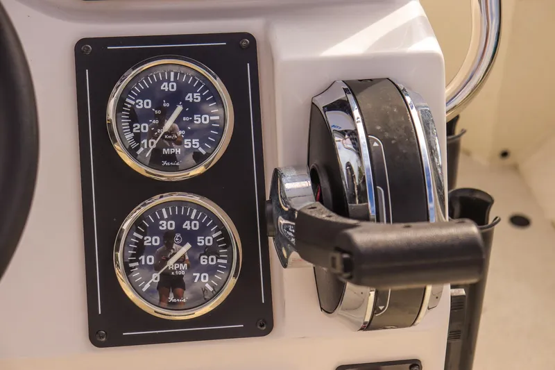 Slide: The Image of 2022 Ranger RB200 boat dashboard with speedometer and RPM gauges. - 15