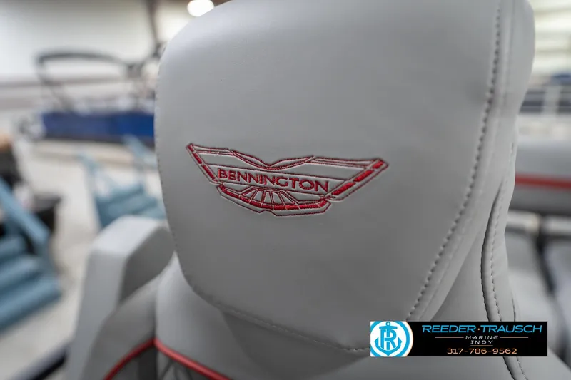 Slide: The Image of 2026 Bennington 22 ML boat seat with embroidered logo, showcased at Reeder Trausch Marine. - 46