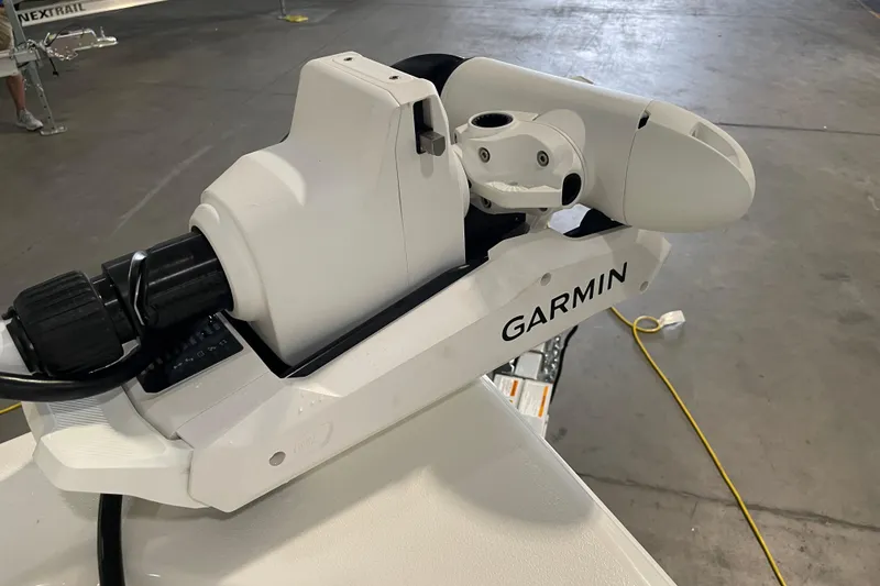 Slide: The Image of Garmin marine equipment on 2026 Key West 210 Bay Reef boat in a garage setting. - 18