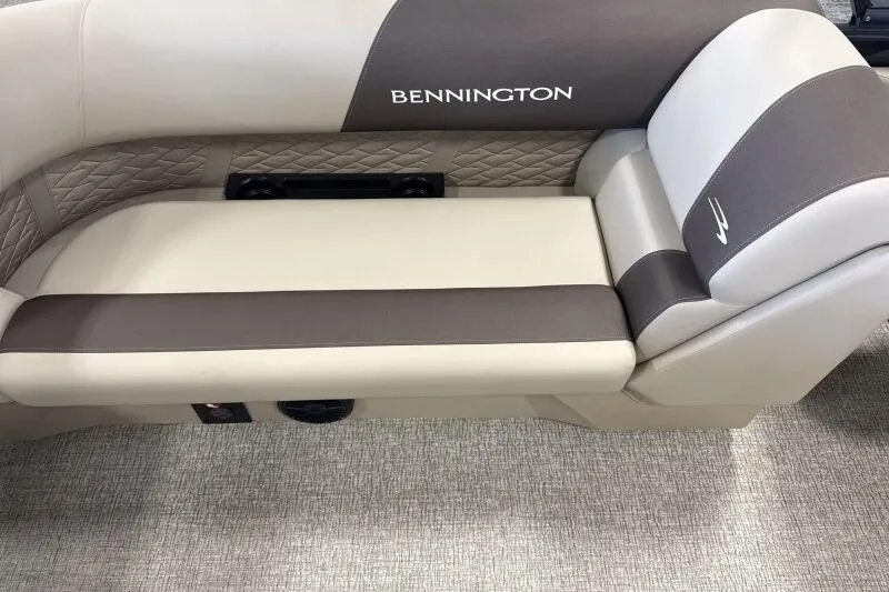 Slide: The Image of 2026 Bennington 22 SSRSE boat seating with beige and brown upholstery. - 19