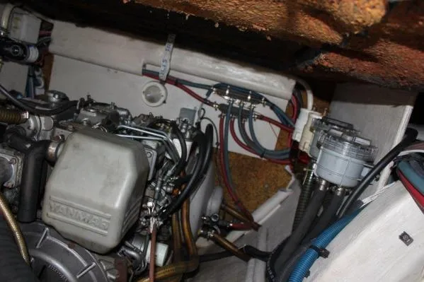 Slide: The Image of Engine compartment of 2006 Alliaura Marine Privilege 435 EZC catamaran, showcasing mechanical components. - 72