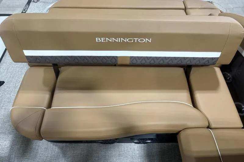 Slide: The Image of 2026 Bennington 22 MSBSF boat seat with tan upholstery and logo. - 16
