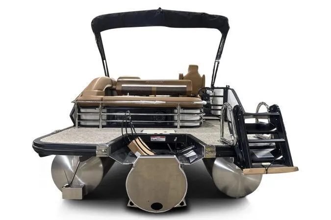 Slide: The Image of 2026 Bennington 22 MSBSF pontoon boat, rear view with seating and ladder. - 8