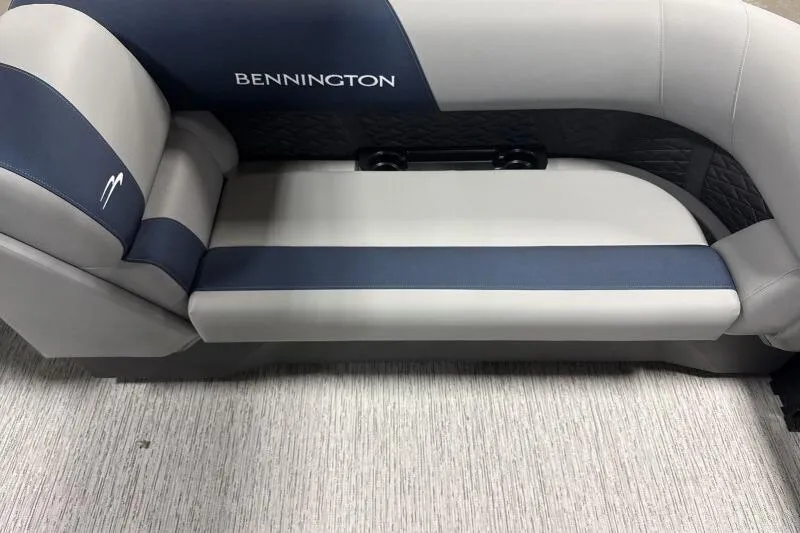 Slide: The Image of 2026 Bennington 23 SSRSF boat seat with blue and gray upholstery. - 20