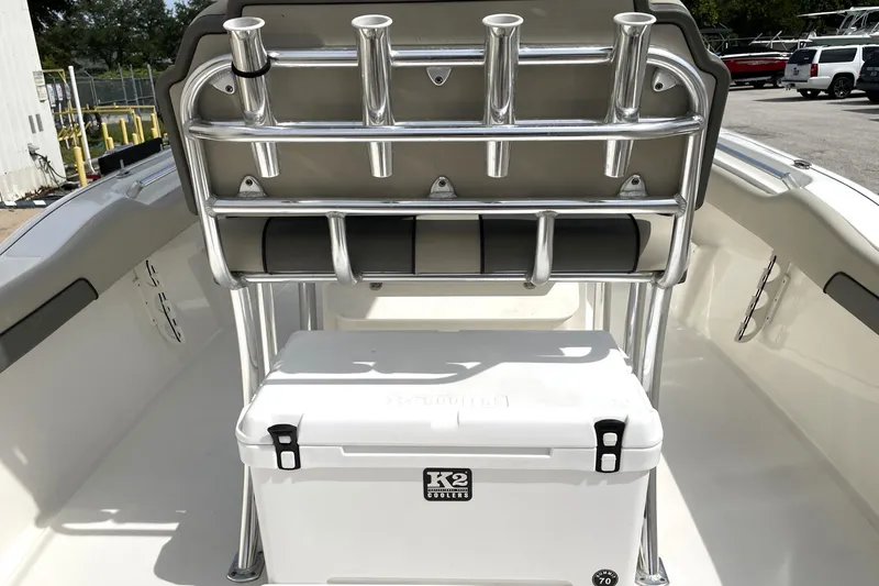 Slide: The Image of 2024 Key West 239 FS boat interior with rod holders and K2 cooler. - 31