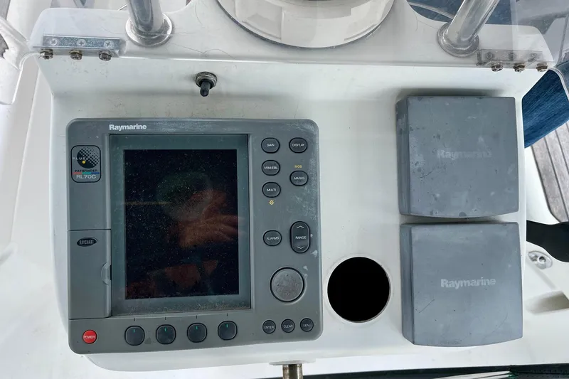Slide: The Image of Control panel of a 2005 Beneteau Oceanis Clipper 423 with Raymarine instruments. - 2