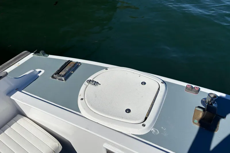 Slide: The Image of 1985 Jarvis Newman 36 boat deck with hatch and water view. - 10