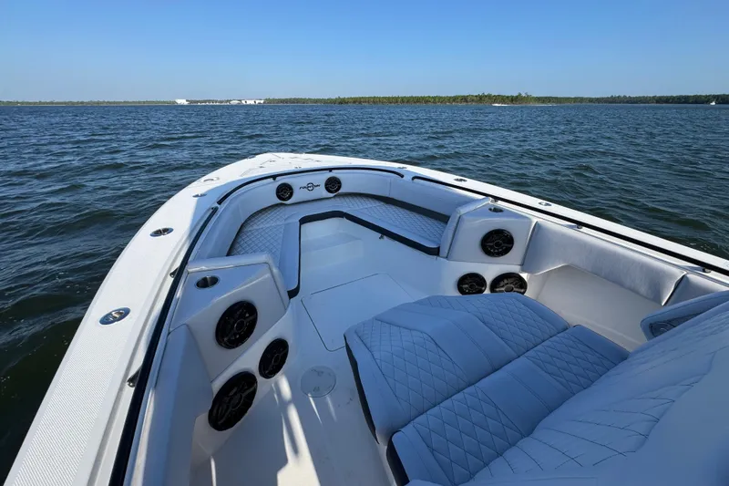 Slide: The Image of 2026 Fountain 34 Tournament Edition boat interior on open water. - 17