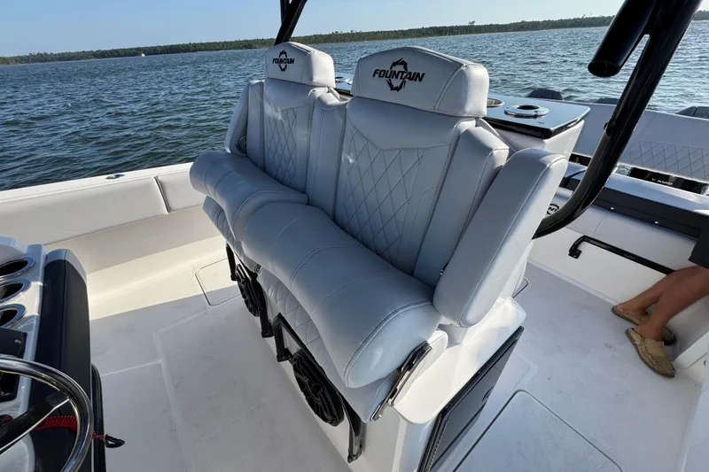 Slide: The Image of Luxury seating on 2026 Fountain 34 Tournament Edition boat, featuring premium upholstery and design. - 30