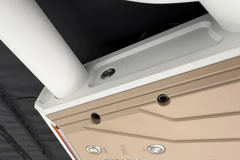 Slide: The Image of Close-up of 2026 Supra SL 450 boat component, featuring sleek design and battery compartment. - 54