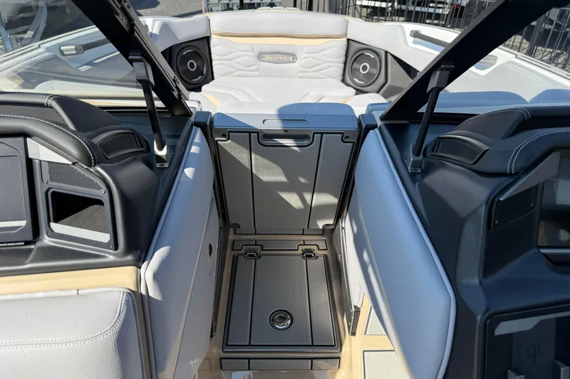 Slide: The Image of 2026 Supra SL 450 boat interior with sleek seating and modern design. - 66