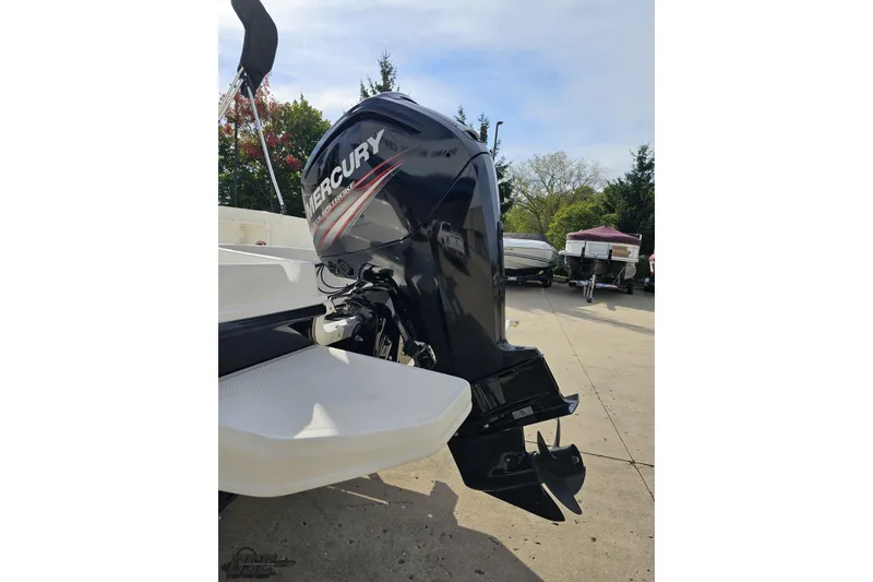 Slide: The Image of 2016 Bayliner Element F18 with Mercury outboard motor in a marina setting. - 39