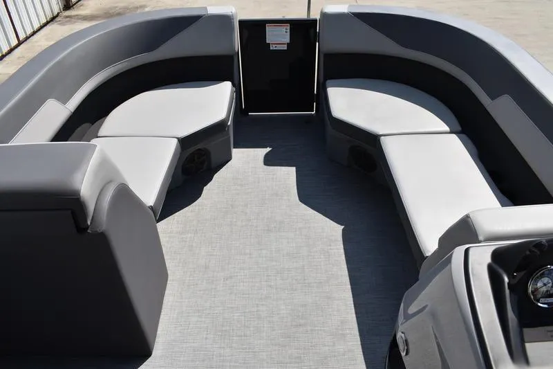 Slide: The Image of 2026 Lowe LS 170 boat interior with gray cushioned seating. - 10