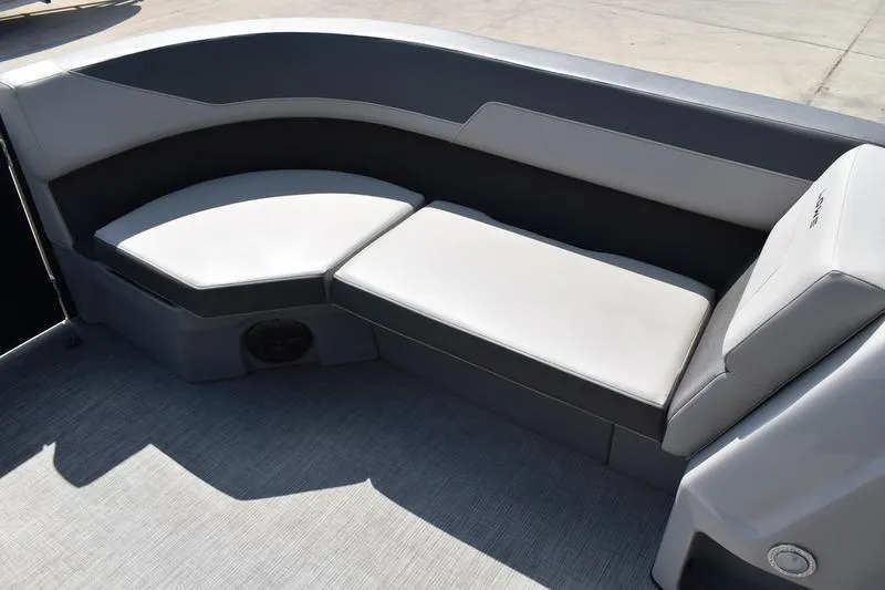 Slide: The Image of 2026 Lowe LS 170 boat seating with gray upholstery and modern design. - 9
