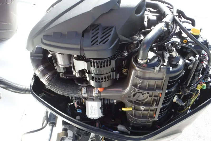 Slide: The Image of Close-up of a 2007 Boston Whaler 180 Dauntless boat engine components. - 22