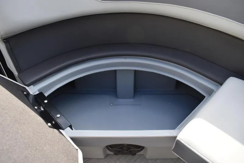 Slide: The Image of 2026 Lowe LS 210 WT boat seat with gray upholstery and logo. - 16