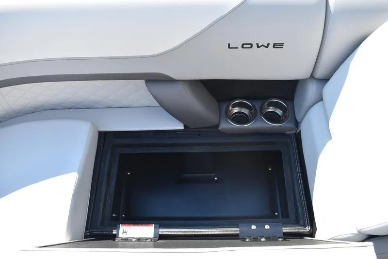 Slide: The Image of Storage compartment in 2026 Lowe SS 230 boat with cushioned seating. - 18