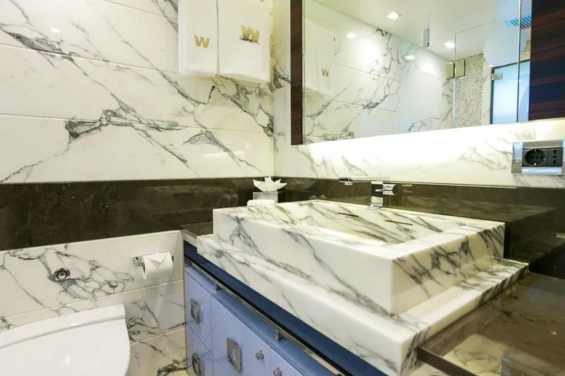 Slide: The Image of Luxurious marble bathroom on 2013 Feadship motor yacht with ocean view. - 15