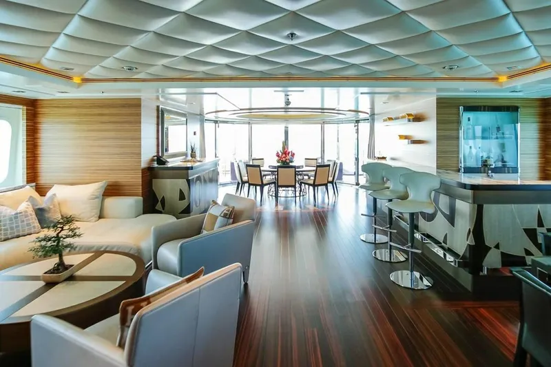 Slide: The Image of Luxurious Feadship motor yacht shower with mosaic tiles and marble accents, 2013 model. - 17