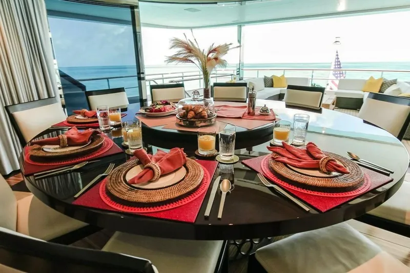 Slide: The Image of Luxurious bedroom on 2013 Feadship motor yacht with modern wood paneling and ensuite bathroom. - 23