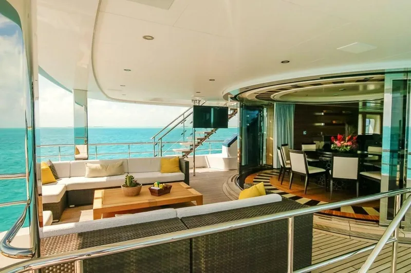 Slide: The Image of Luxurious bedroom interior on 2013 Feadship motor yacht, featuring elegant wood paneling and modern design. - 24