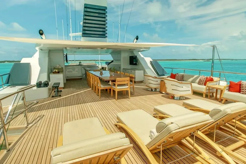 Slide: The Image of Luxurious bedroom interior on 2013 Feadship Motor Yacht with modern wood paneling and elegant decor. - 29