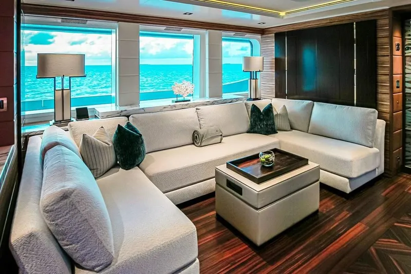 Slide: The Image of Luxurious interior of 2013 Feadship motor yacht with elegant seating and modern decor. - 4